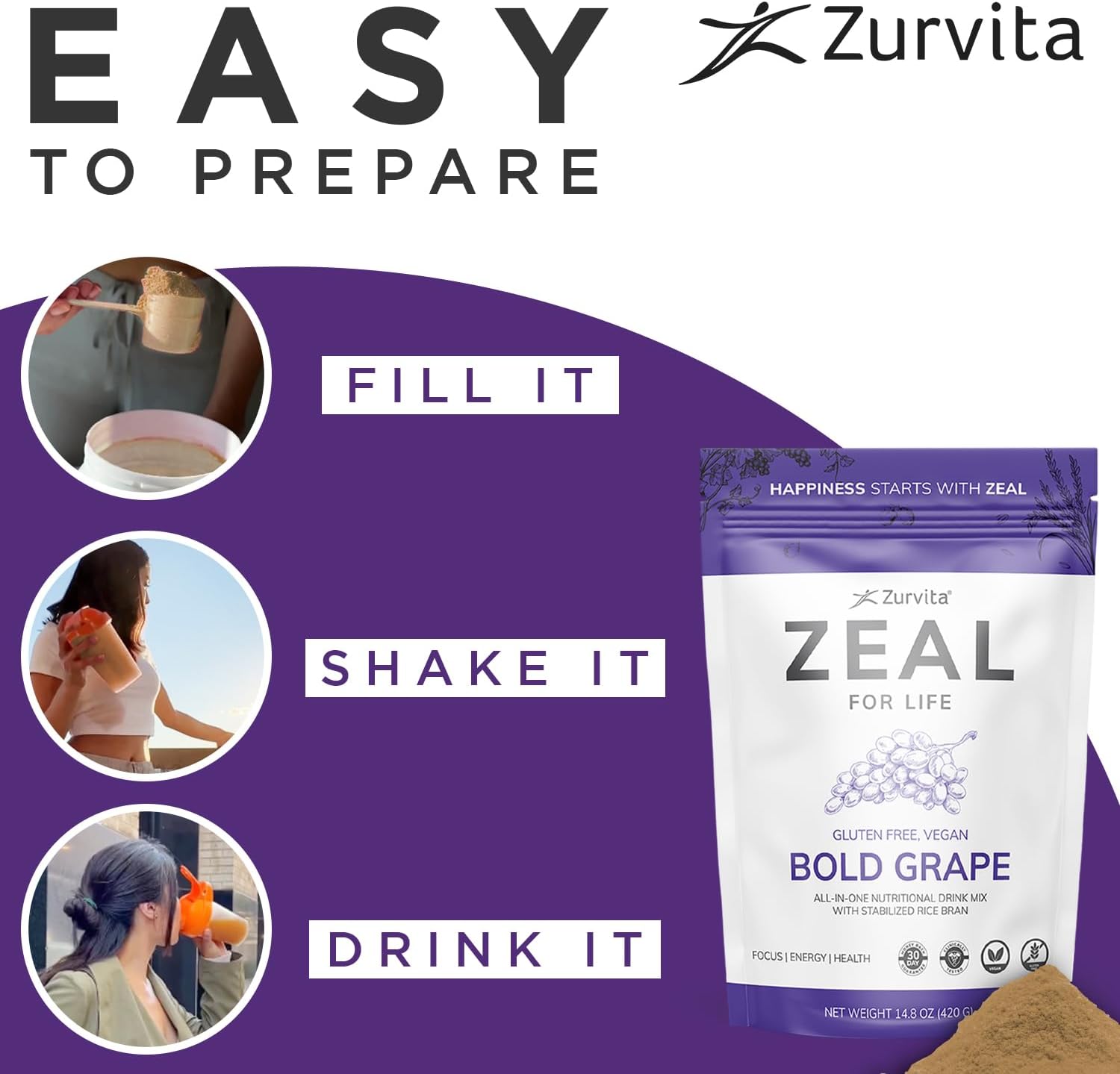 Zurvita - Zeal for Life Wild Berry Wellness Drink Mix - 420 g | Contains Vitamins, Minerals, Antioxidants, Plant Nutrients, Digestive Enzymes, And Phytonutrients For Daily Nutrition