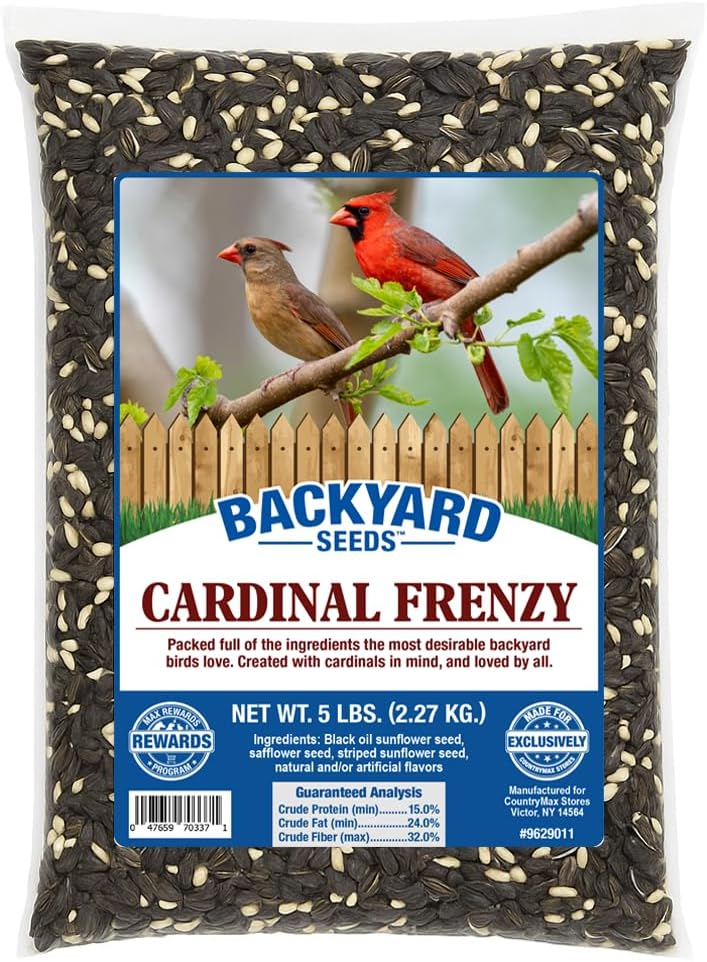 Backyard Seeds Cardinal Frenzy Bird Seed Mix - 5 lb - Premium Black Oil Sunflower & Safflower Blend - High-Energy Wild Bird Food for Cardinals, Finches, Grosbeaks - Resealable Bag (5 Pounds)