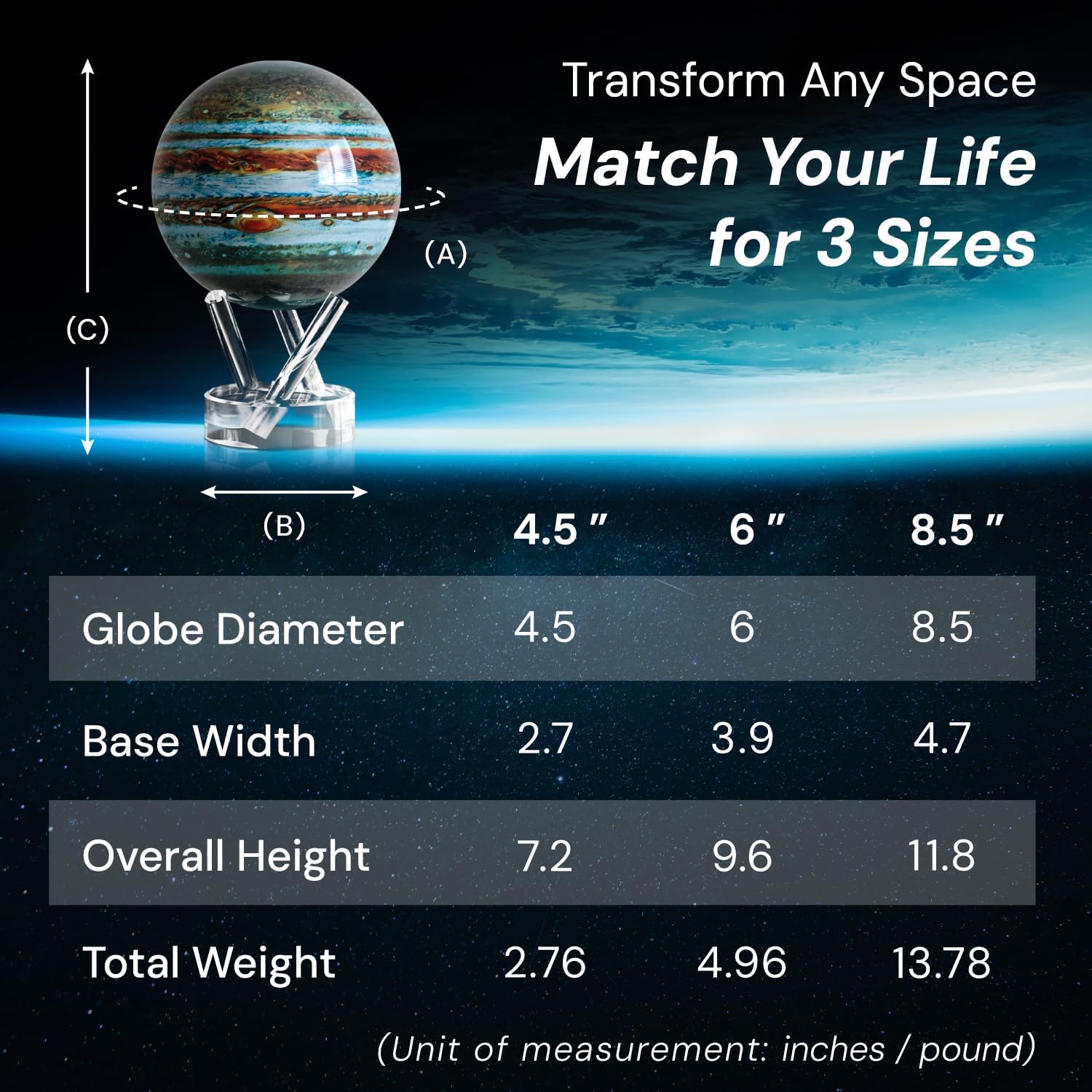 MOVA Self Rotating Globe, Jupiter Classic (4.5") | solar powered globe, no batteries or cords, gift for astronomy lovers, premium kinetic display, space desk decor