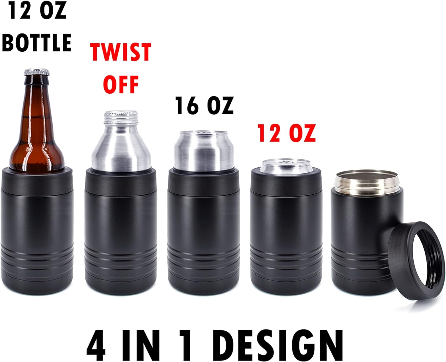 Clear Water Home Goods 12 oz 4-in-1 Stainless Steel Can Cooler (6-Pack)