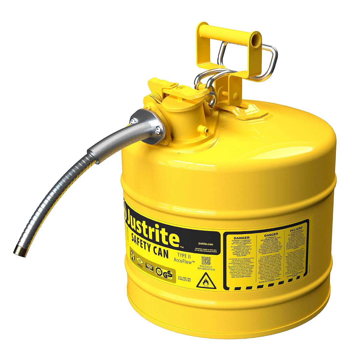 Justrite Type II Diesel Fuel Can, Yellow Galvanized Steel, FM Approved | Flammable Liquid Storage Can with Controlled Pouring, 5 Gallon Capacity