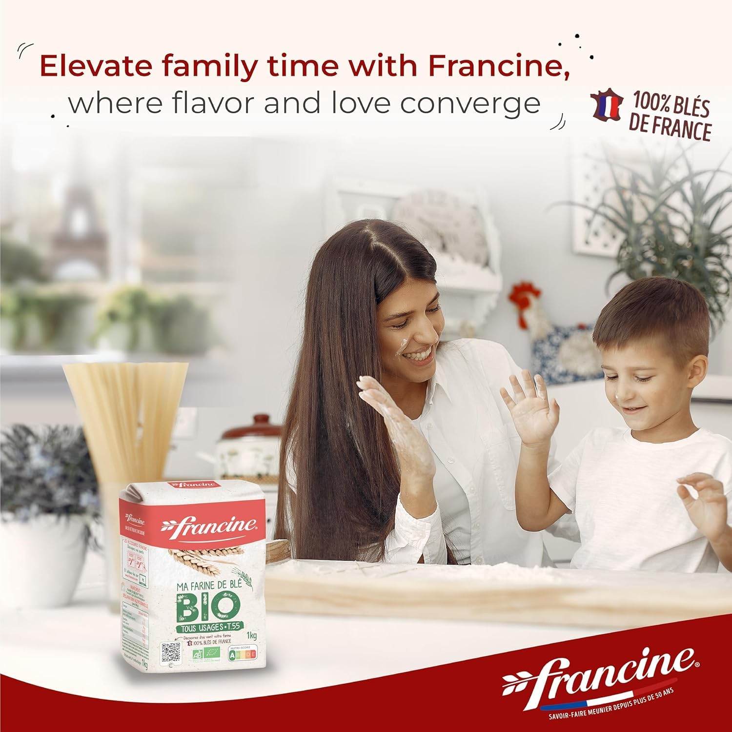 Francine Organic T55 All-Purpose French Flour, EU Certified, 2.2lb (2-Pack)