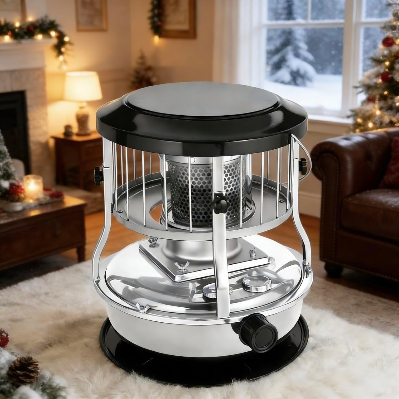 Kerosene Heater for Indoor & Outdoor Use, Portable 9000 BTU Non Electric Kerosene Stove with Oil Gauge, Cordless Space Heater for Home, Camping, Cooking and Heating Black