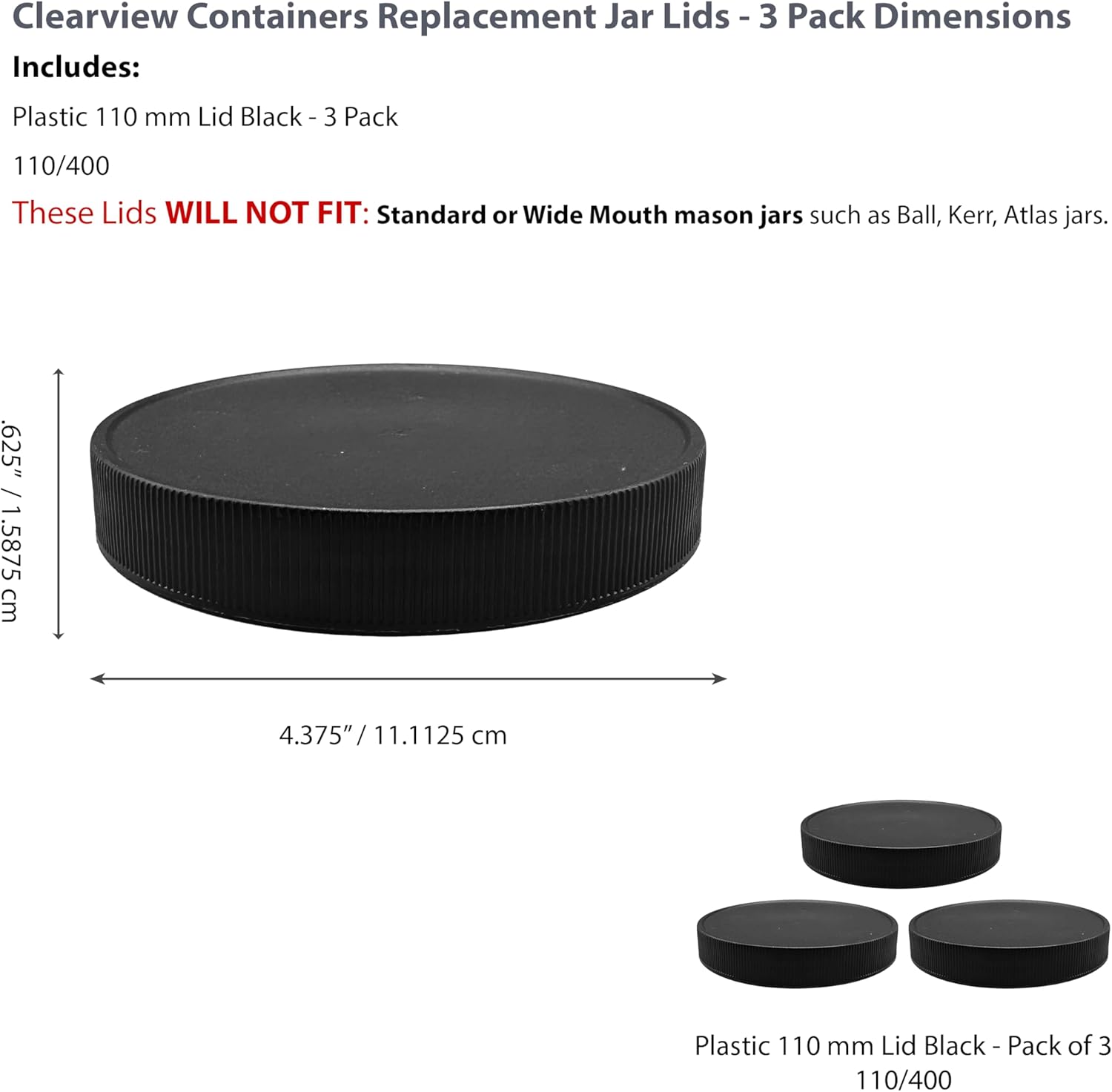 1 Pack - 128 oz (1 Gallon) Plastic Storage Jars with 110-400 Leak Proof Black Lids, Food Grade, BPA Free, Hand Wash Only (128oz, BLK, 1PK)