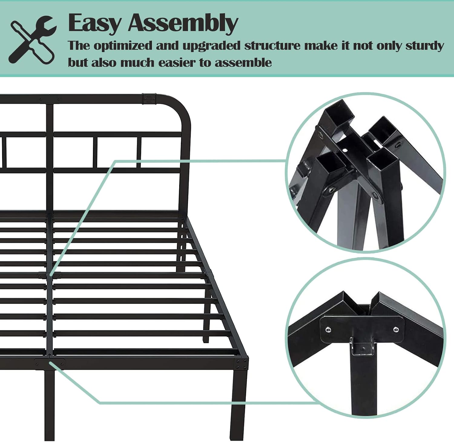 Queen 14" Heavy Duty Metal Platform Bed Frame with Headboard
