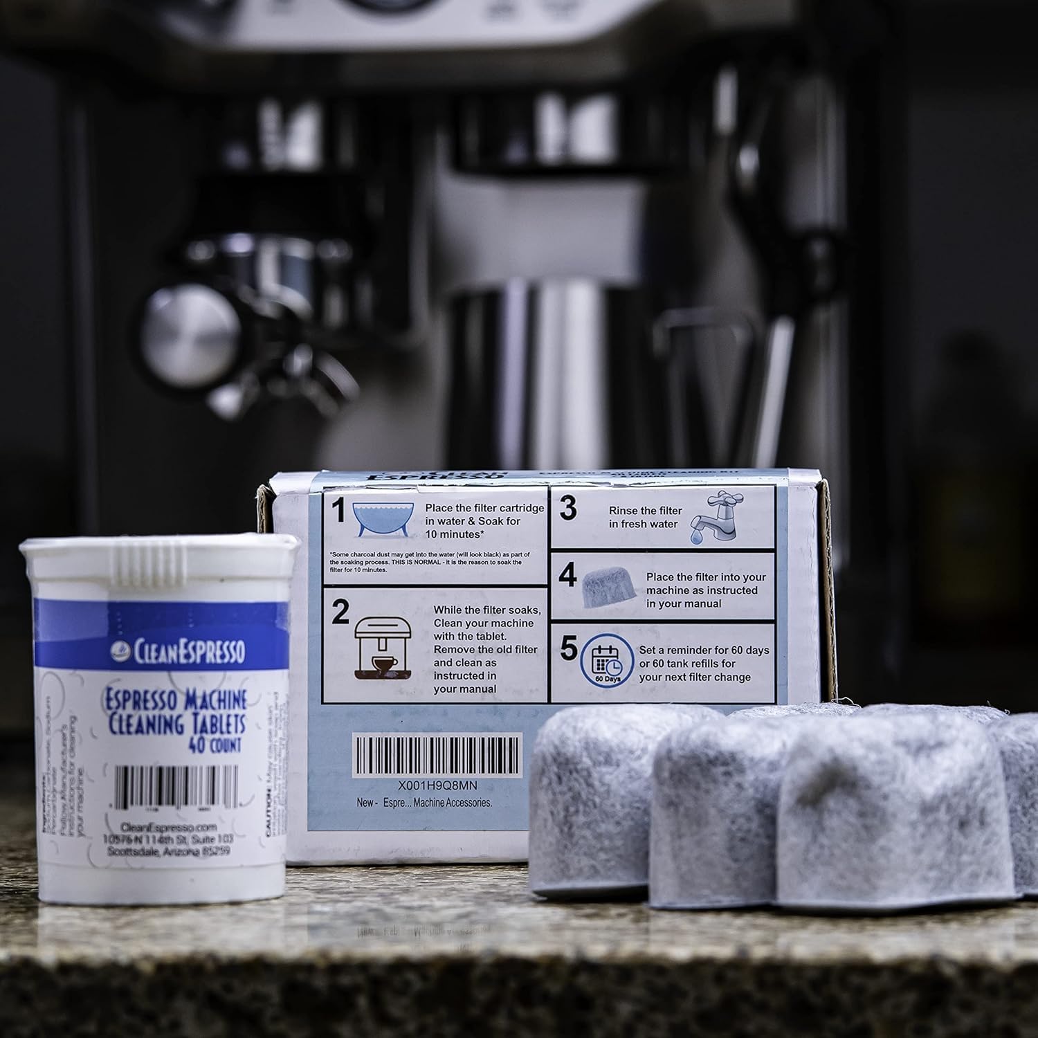 CleanEspresso - Designed For Breville Cleaning Kit - 40 Cleaning Tablets and 6 Water Filters for Breville Espresso Machines - 2g Espresso Machine