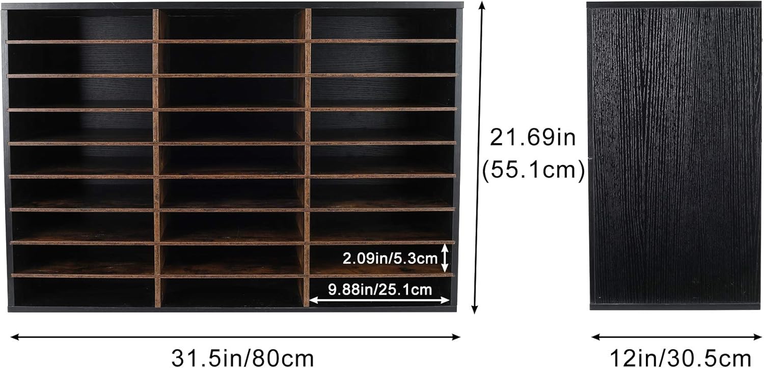 TQVAI Wood Literature Organizer, 27 Slots Hold 13500 Sheets A4 Papers, Wooden Desk File Paper Storage Organizer with Adjustable Shelves