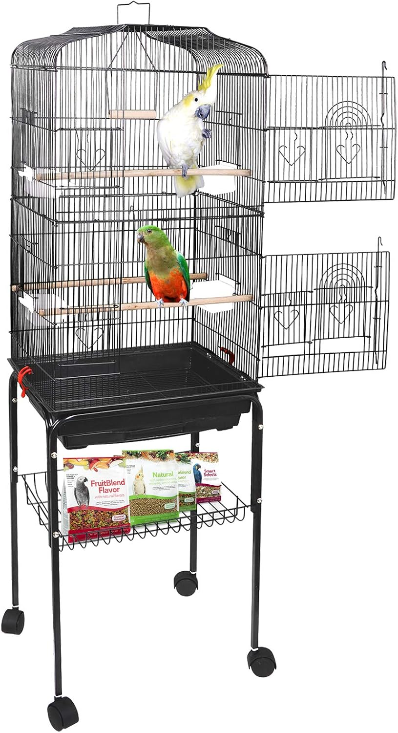 SUPER DEAL 59.3 Rolling Bird Cage Large Wrought Iron Cage for Cockatiel Sun Conure Parakeet Finch Budgie Lovebird Canary Medium Pet House with