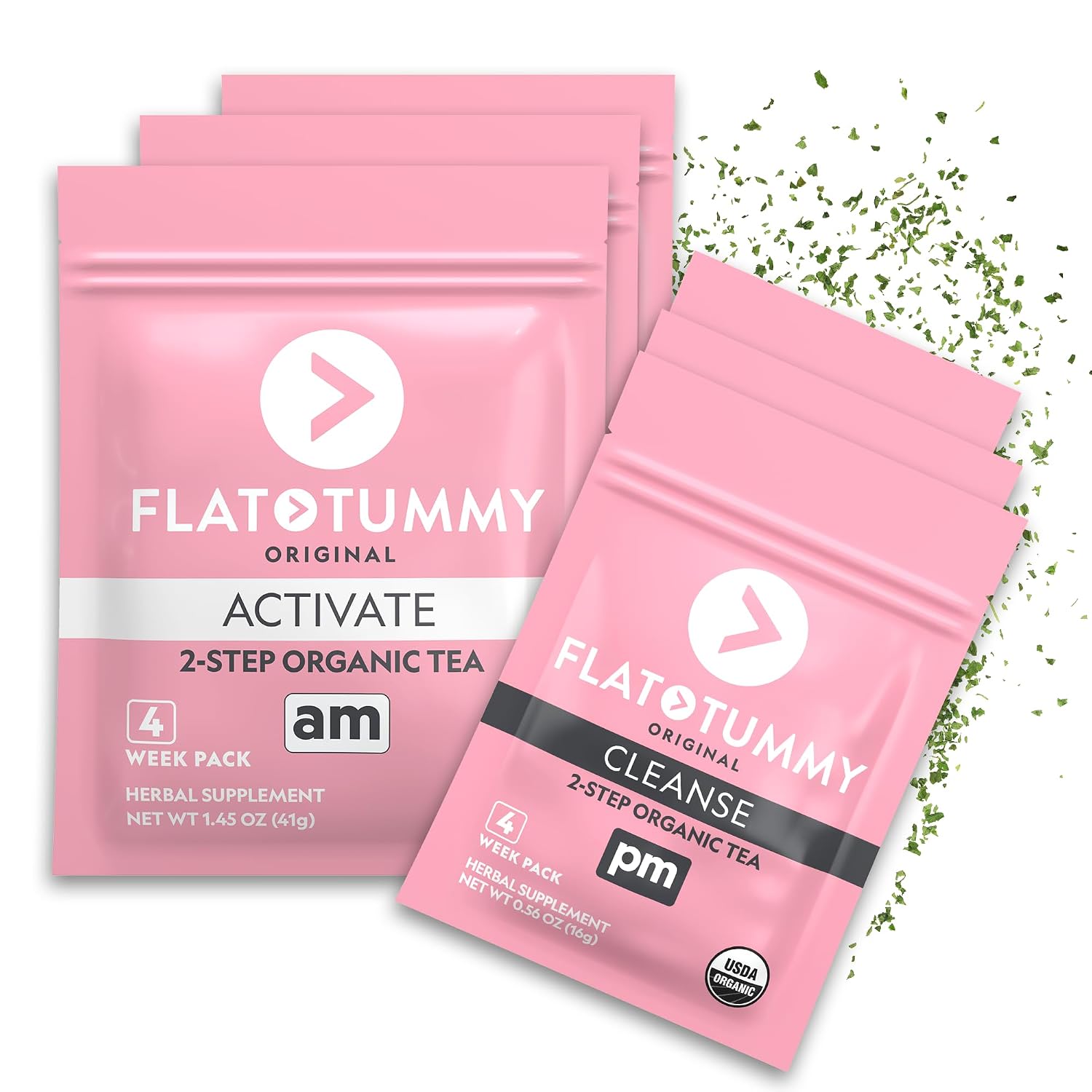 Flat Tummy Tea – 2-step, 4 Week Program – Detox Tea to Boost Energy & Reduce Bloating* - All Natural Detox Cleanse w/ Green Tea, Lemon Balm, Dandelion, Fennel, & More - Digestion support