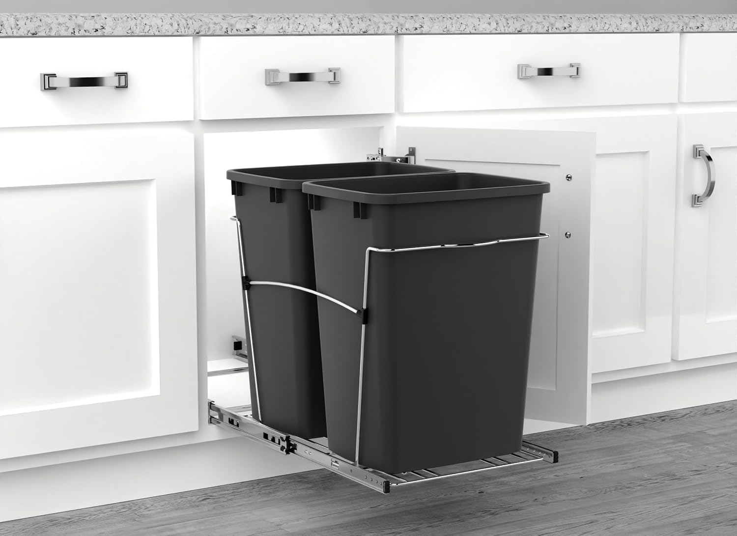 Rev-A-Shelf Double Pullout Garbage Trash Cans for Kitchen Cabinets, 35 Qt