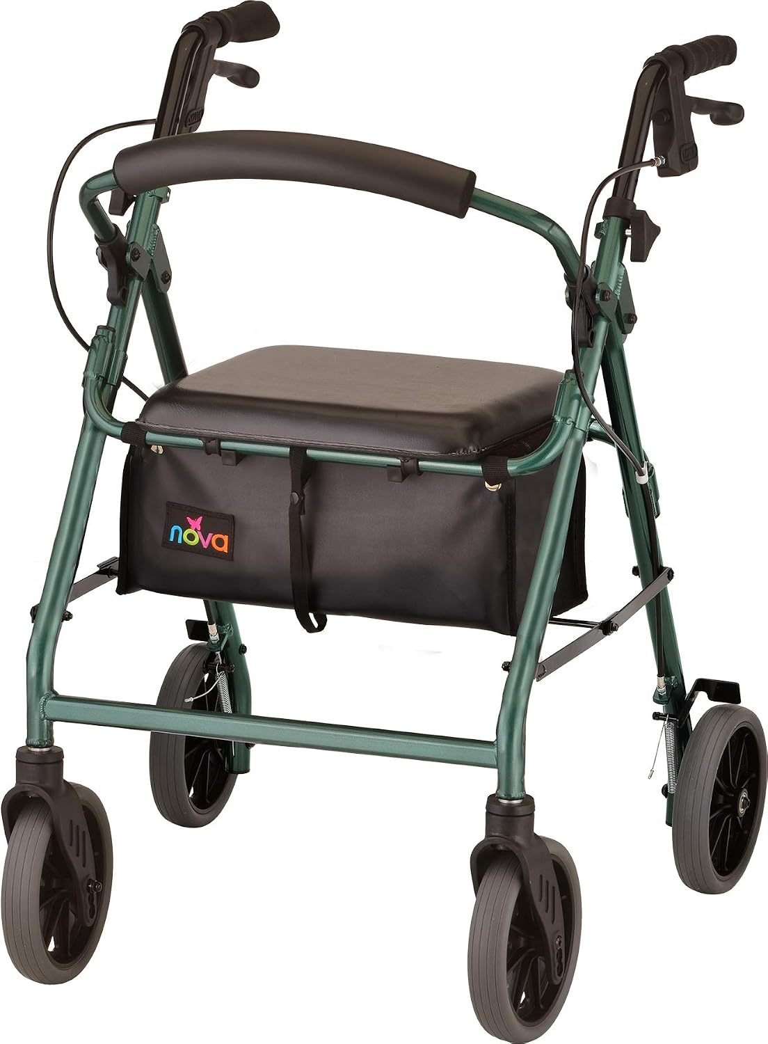 NOVA Zoom 22 Rollator Walker for Seniors, Rolling Walker with Locking Hand Brakes, Padded Seat & 8" Wheels, Lock N Load for Easy Transport & Storage, Adjustable Height 5'5"–6'1", Red