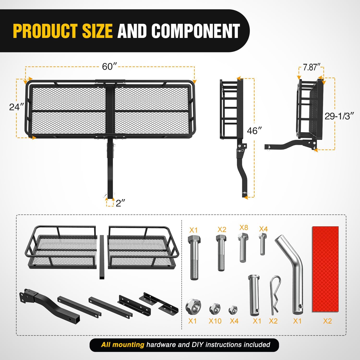 Nilight 32”×26”×4” RV Bumper Mounted Cargo Rack Carrier with Net Fits 4-inch or 4-1/2-inch Bumpers Heavy Duty Luggage Holder Basket for RV Camping Traveling Capacity 350LBS