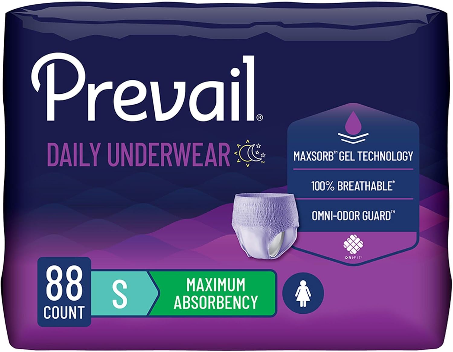 Prevail Daily Underwear Disposable Underwear Female Pull On with Tear Away Seams Medium, PWC-512/1, Maximum, 80 Ct