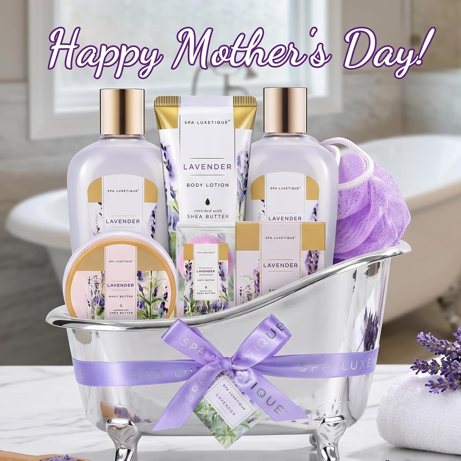 Self Care Gifts for Women, Spa Luxetique 8pcs Daisy Bath and Body Gift Baskets for Her, Bath Set with Bubble Bath, Lotion, Christmas Gifts for Mom