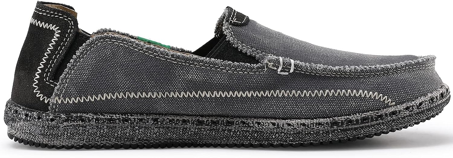 VILOCY Mens Slip on Deck Shoes Casual Canvas Loafers Beach Boat Shoes Zero Drop Vintage Flat