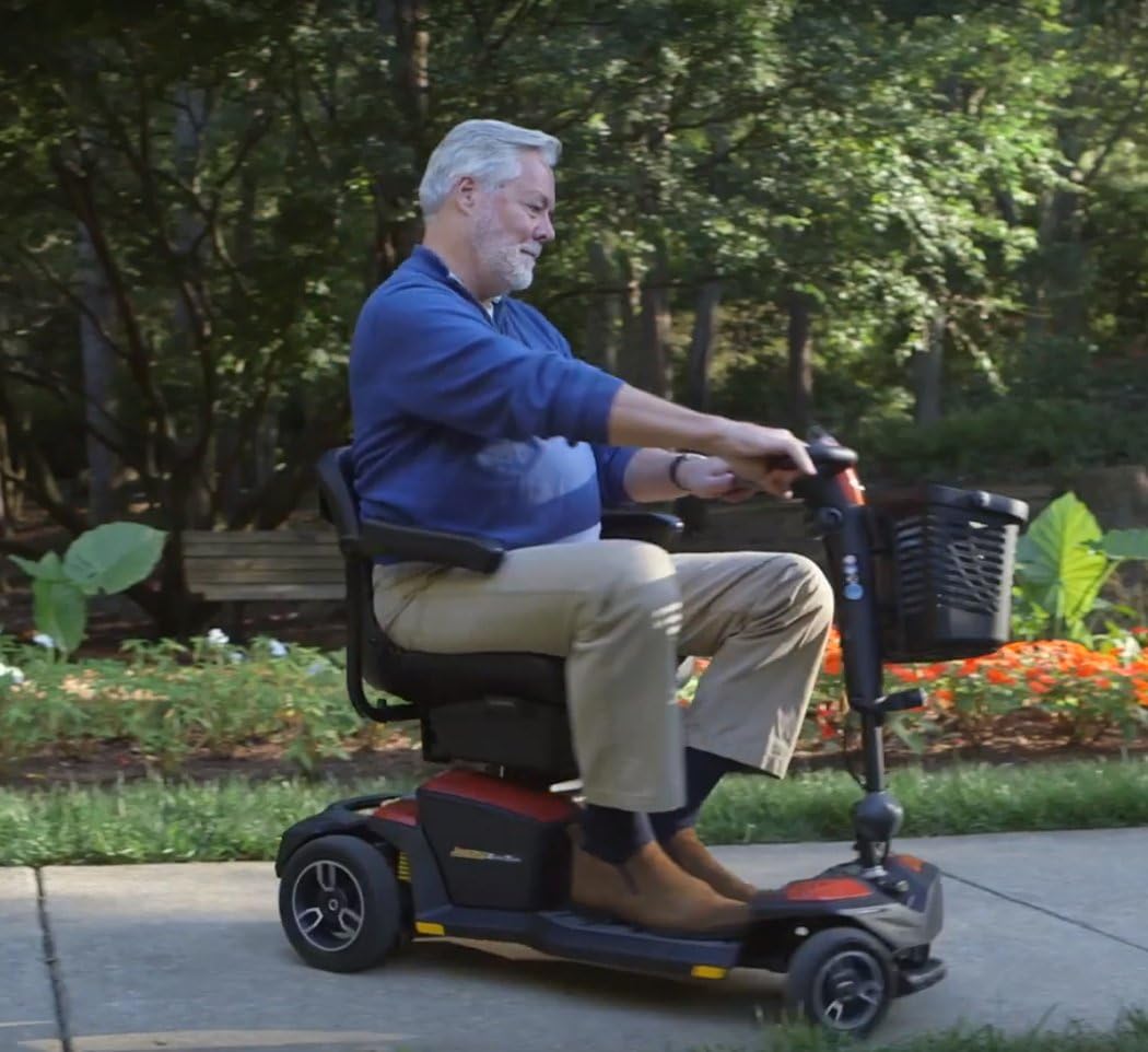 Pride Jazzy Zero Turn 4-Wheel Scooter, 4-Wheel Stability with 3-Wheel Maneuverability (Fire Opal)
