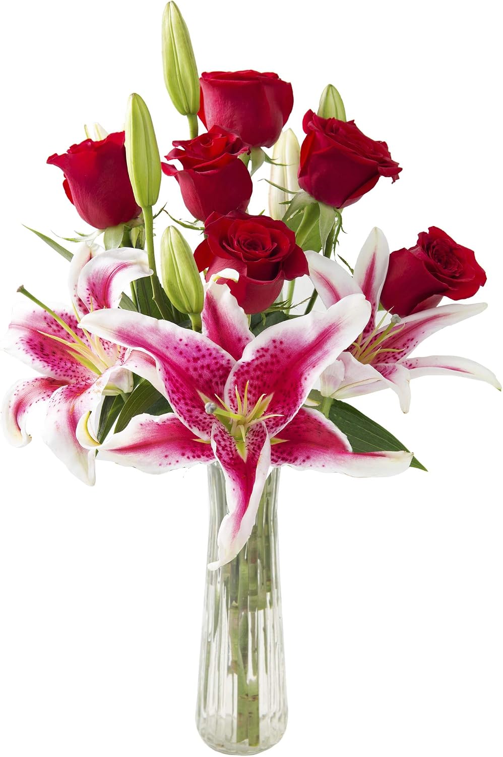 KaBloom-6 Red Rose&3 Pink Lily Bouquet,Flowers for Valentine, Mother's Day