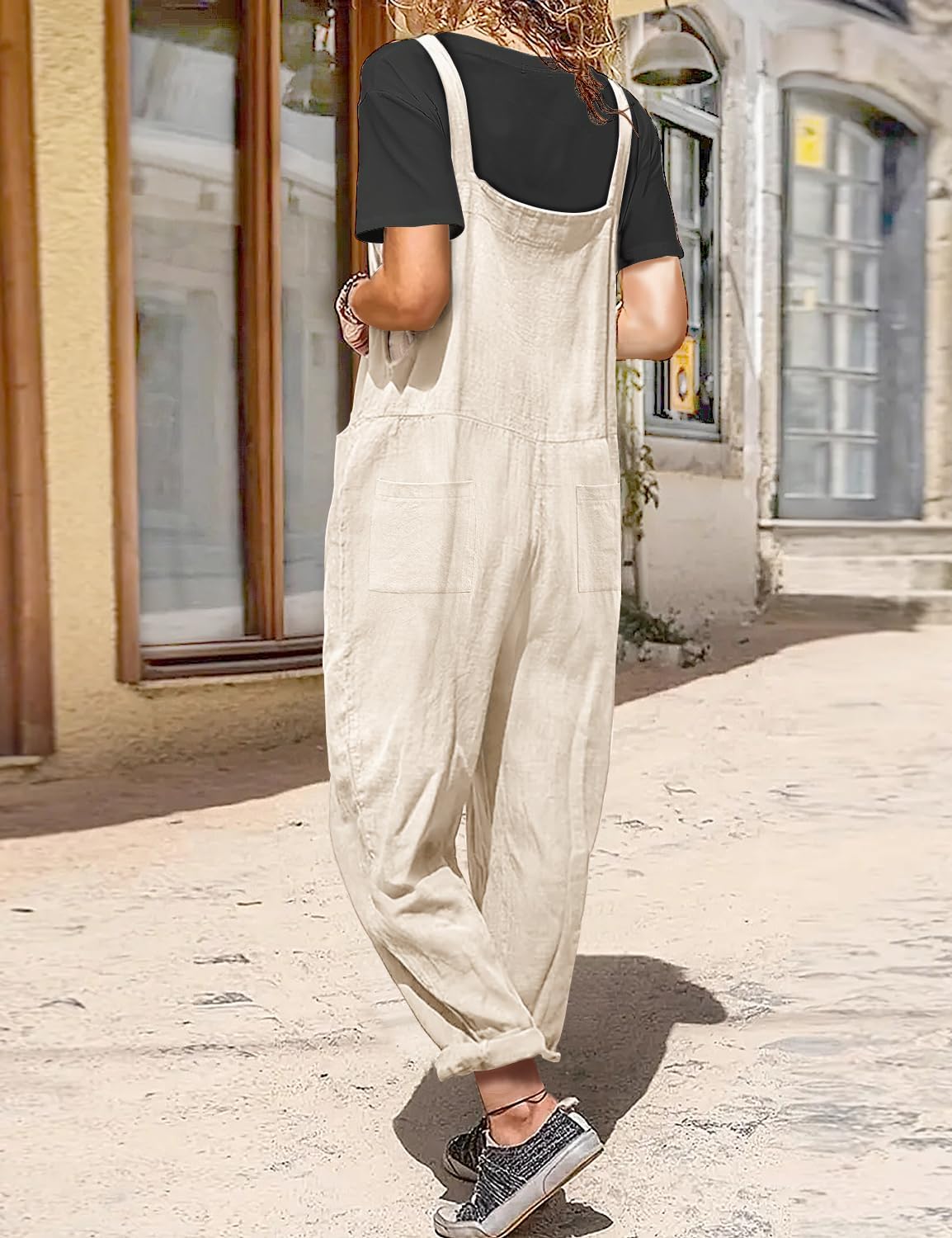 YESNO Women Long Casual Loose Bib Pants Overalls Baggy Rompers Jumpsuits with Pockets PV9