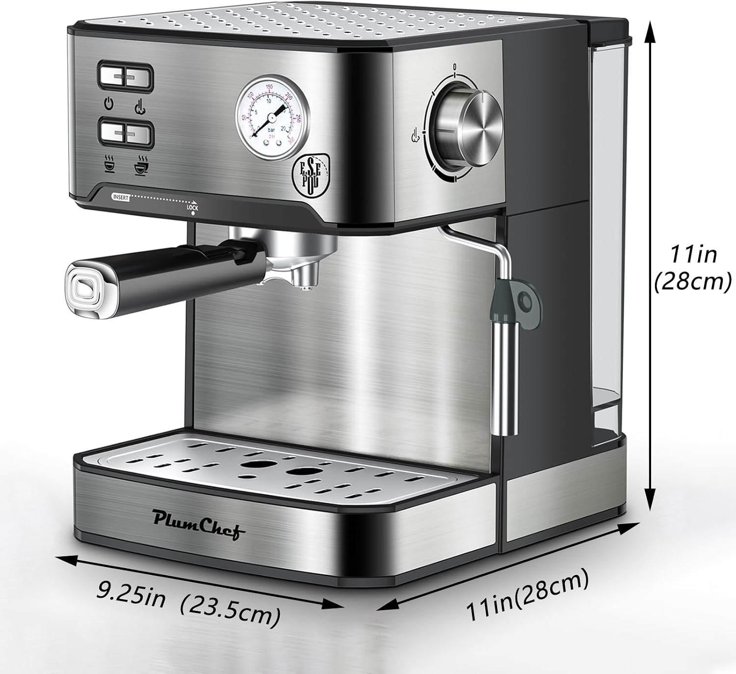 Plum chef Espresso Machine 20 Bar, Household Coffee Maker with Milk Frother Steam Wand, Pressure Gauge, 54oz Large Water Tank, Low Noise Fast Brew for Cappuccino Latte Macchiato Home Office