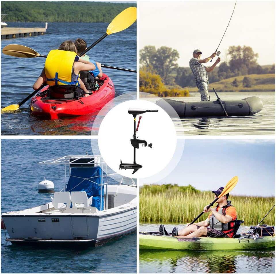 PEXMOR 8 Speed Electric Trolling Motor, Electric Outboard Boat Motor w/Adjustable Handle & LED Indicator, Transom Mounted for Saltwater, Kayak