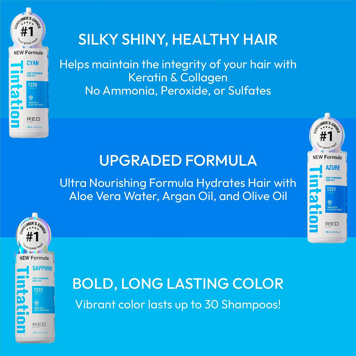 Red by Kiss Tintation Semi-Permanent Hair Color, Aloe Vera Water Based, Argan Oil, Olive Oil, Collagen & Keratin, Long-Lasting Color Dye (Honey Brown, 5 Fl Oz)