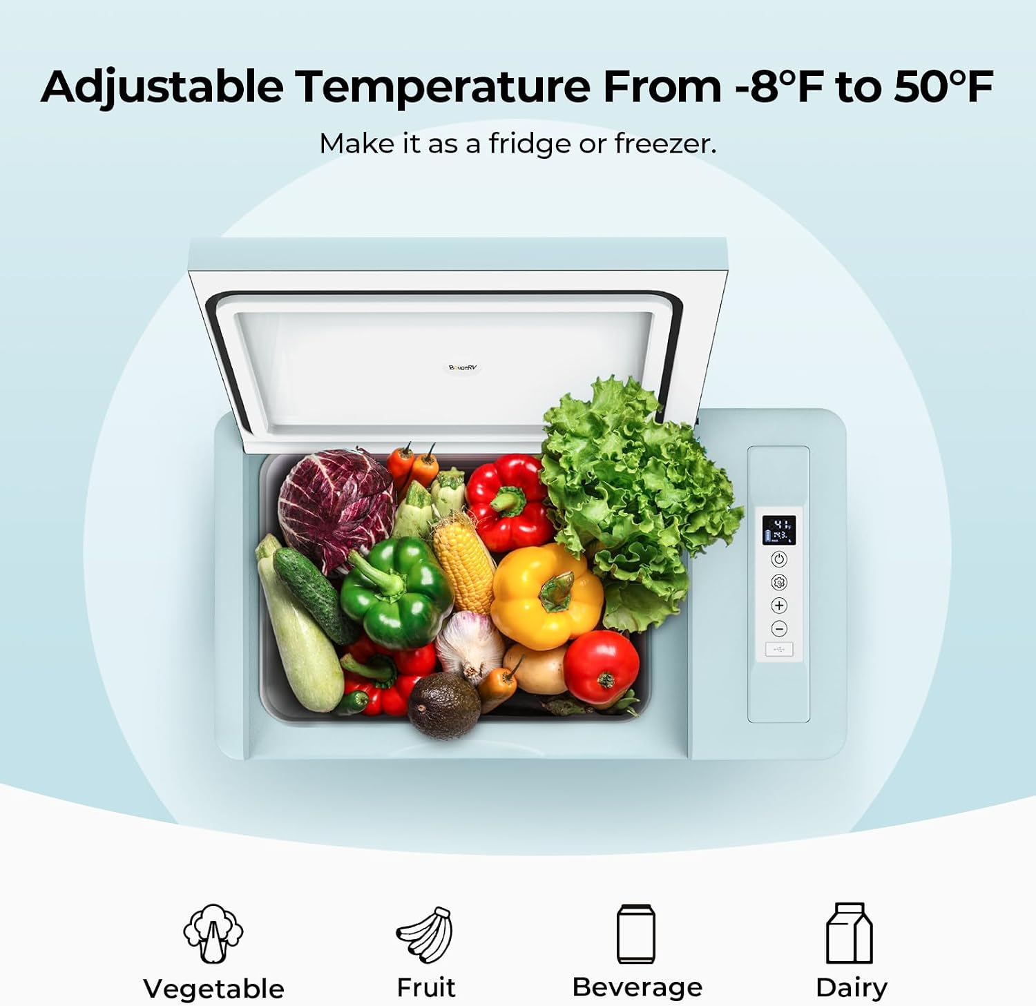BougeRV 12v refrigerator 23 Quart, -8℉~50℉ Portable Freezer for Car, Grey