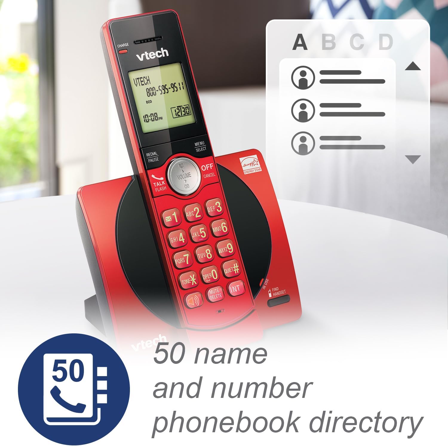 VTech CS6919-16 DECT 6.0 Cordless Phone, Red - Caller ID/Call Waiting (Stores 30 Calls), Backlit Keypad & Display, Full Duplex Handset Speakerphone, Wall Mountable