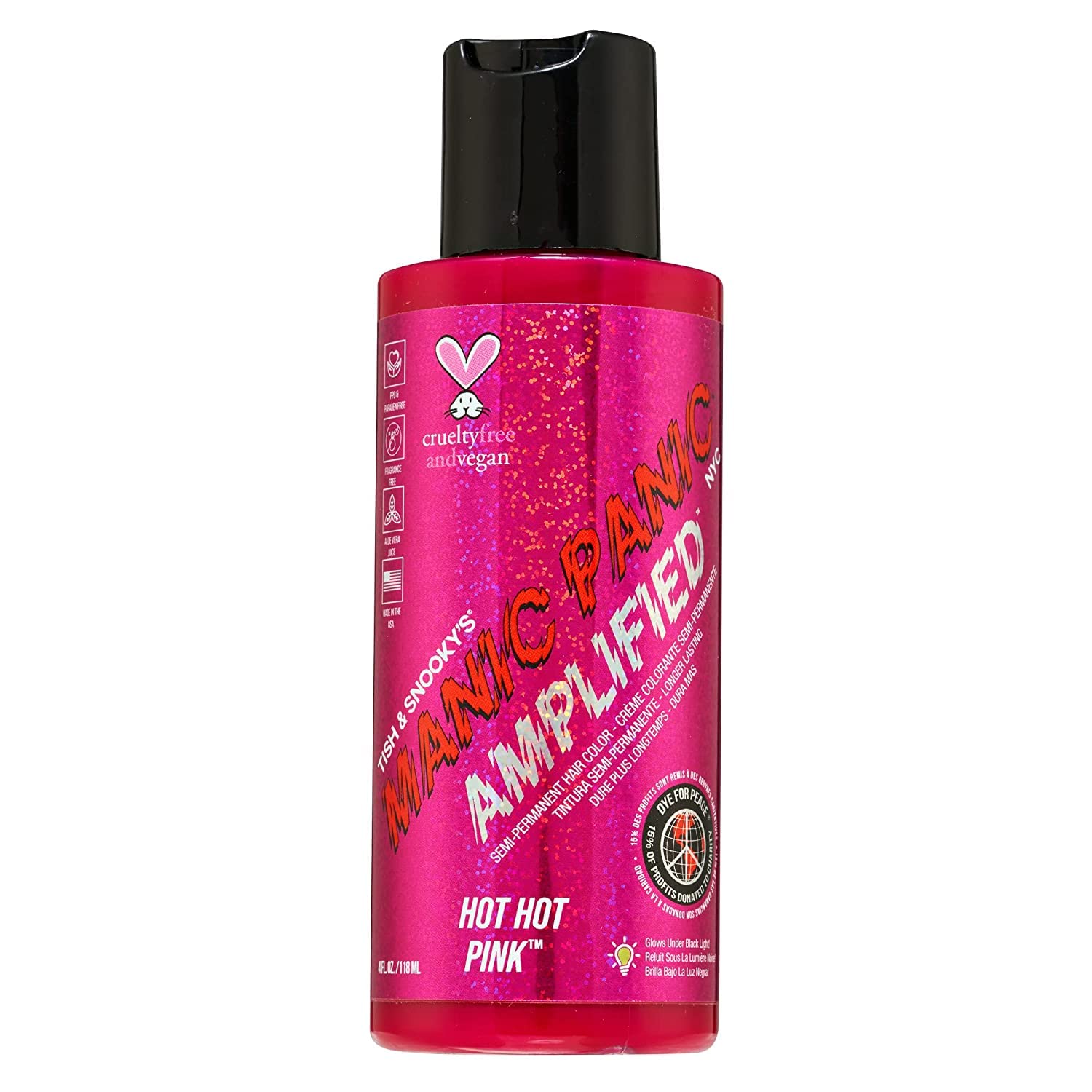 MANIC PANIC Cotton Candy Pink Hair Color - Amplified - Semi Permanent Hair Dye - Bright Pink Cool Toned Color - Glows in Blacklight - Vegan, PPD & Ammonia-Free - For Coloring Hair on Women & Men