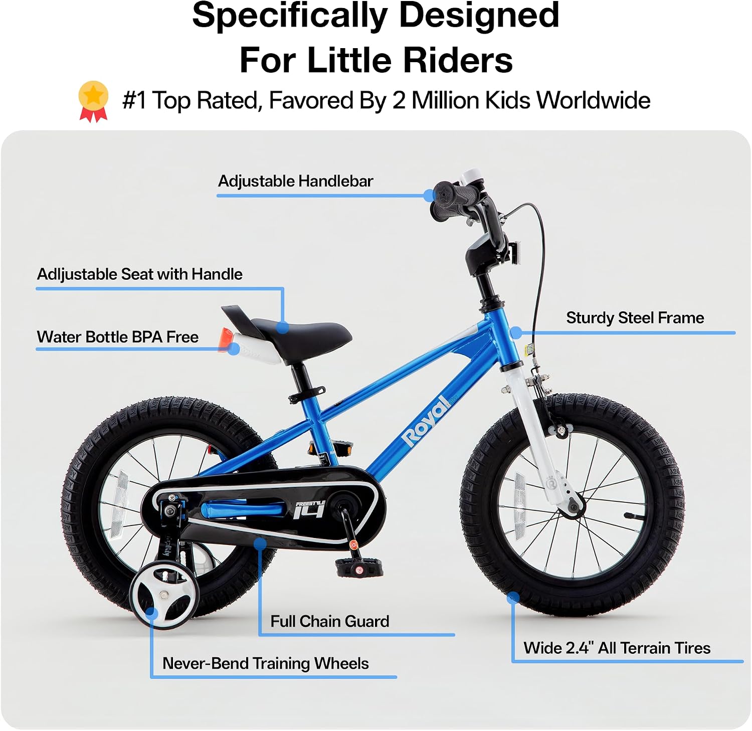 RoyalBaby Freestyle Kids Bike 12 14 16 Inch with Training Wheels, 18 Inch with Kickstand, Bicycle for Ages 3-10 Years Boys Girls