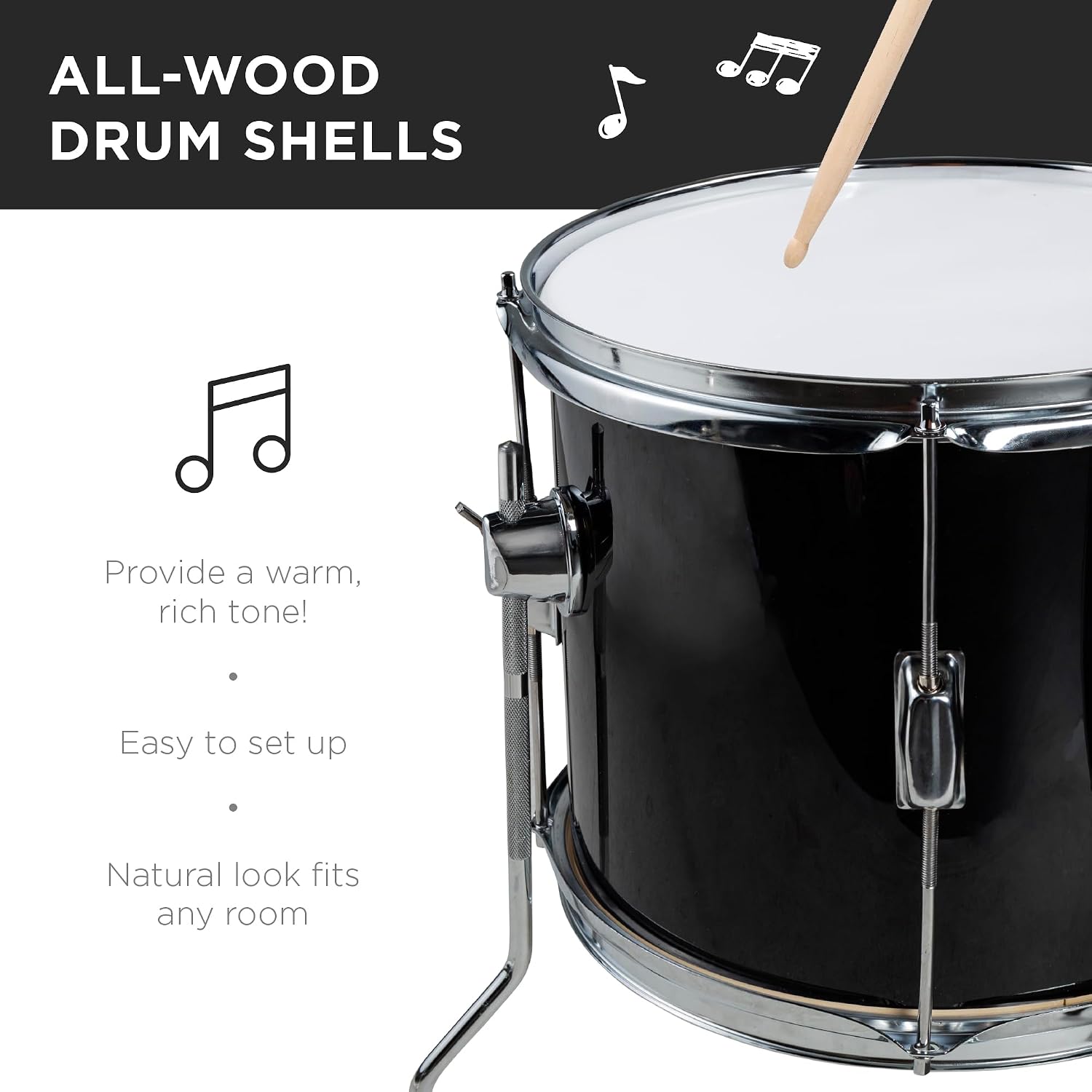 Best Choice Products Kids 5-Piece Beginner Drum Set Junior Kit, Starter Percussion w/Cymbals, Pedal, Drumsticks, Stool, Toms, Snare, Hi Hat - Black