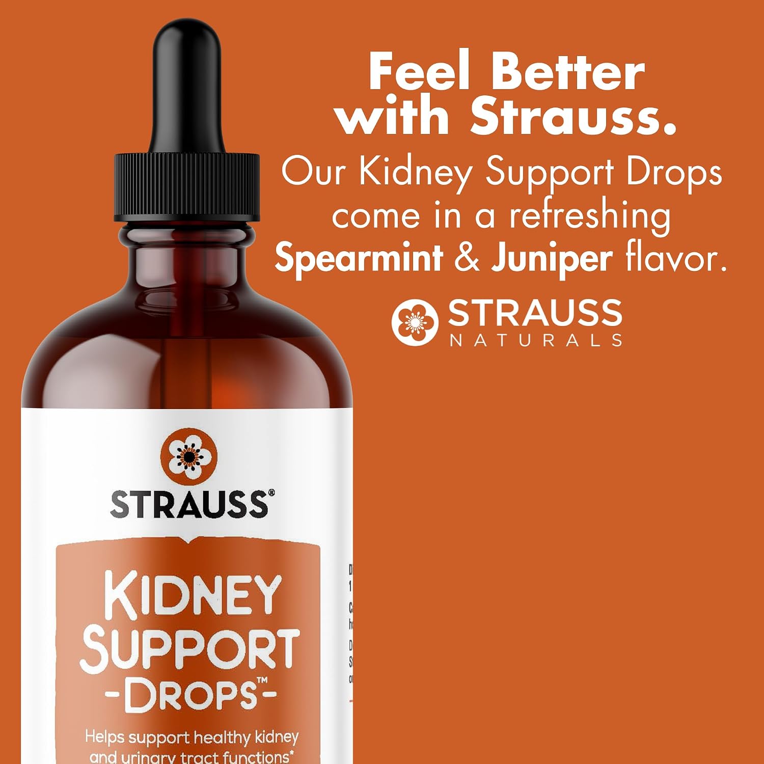 Strauss Naturals Kidney Support Supplement, Spearmint, 225 ml | Herbal Cleanse & Detox, Supports Urinary Tract Function, Non-GMO