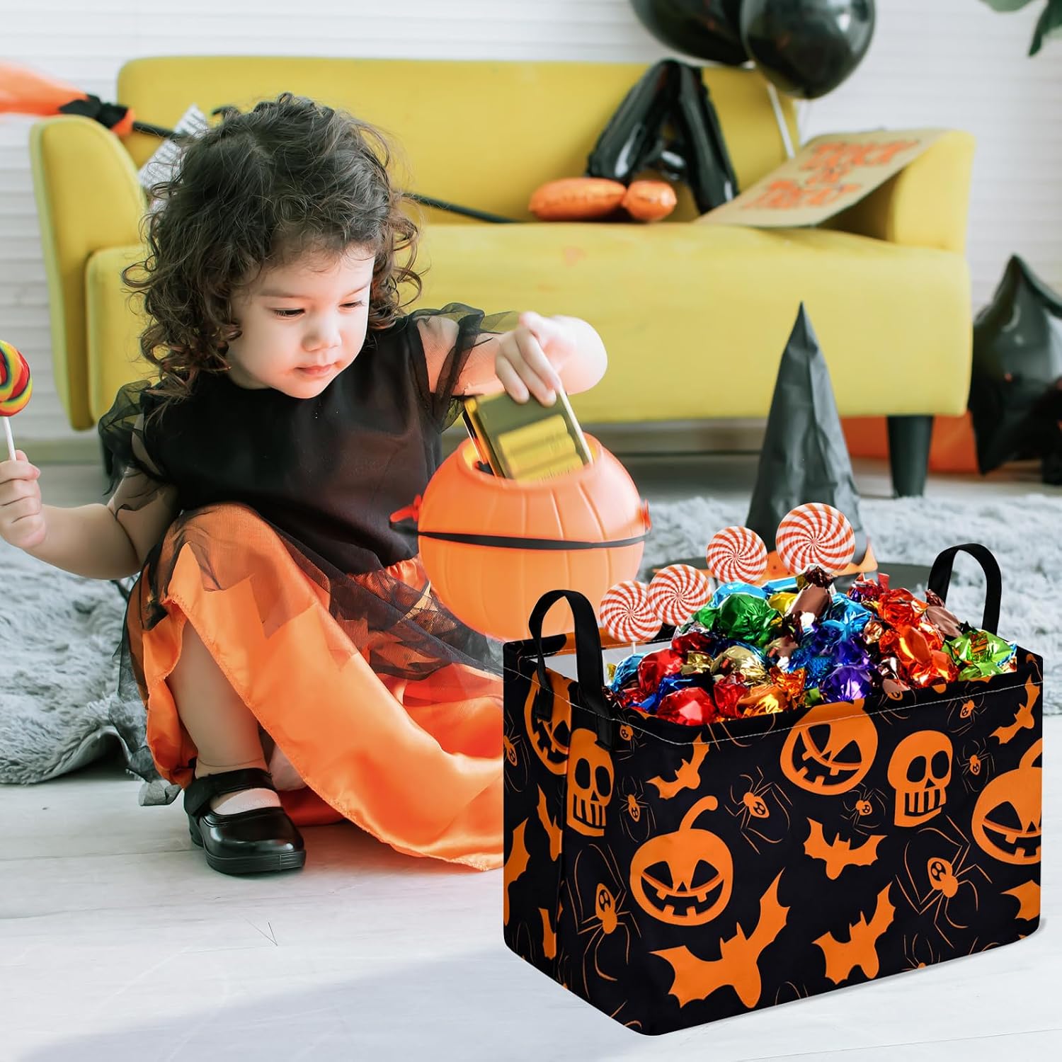 Kid Storage Basket Gift Shelf Basket Toy Storage Bin, Nursery Basket Organizer Box for Children Room Deco With Handles (Grey deer)
