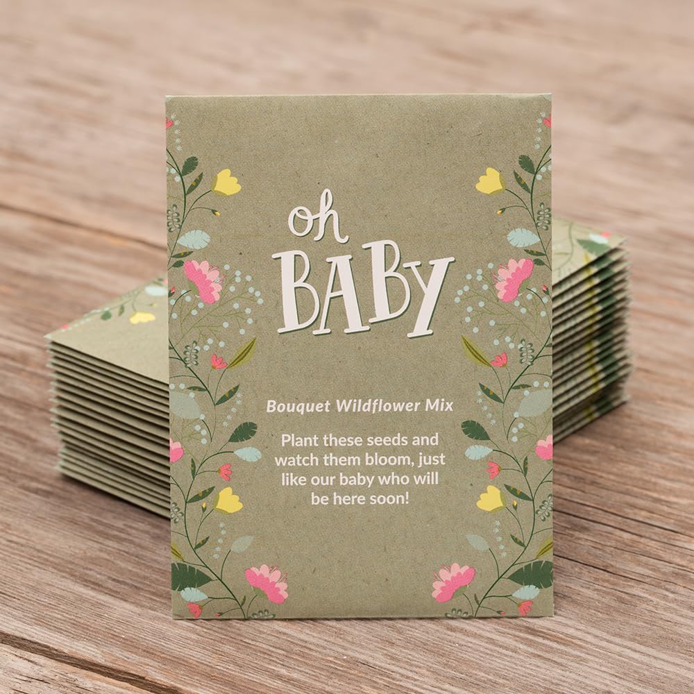 BENTLEY SEED CO. Oh Baby Flower Seeds Packets - Girl/Boy Baby Shower Favors - Pre-Filled