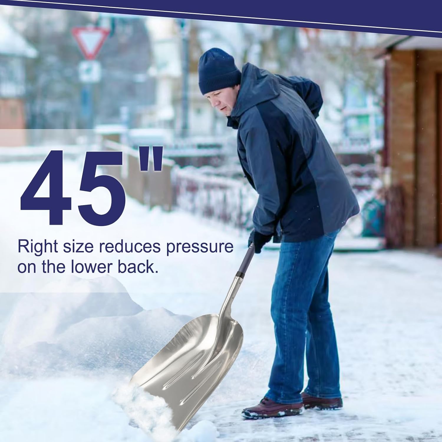 Nohovu Aluminum Snow Shovel - Large Capacity Driveway Snow Removal Tool, Fiberglass D-Handle, 45 Inch Blade