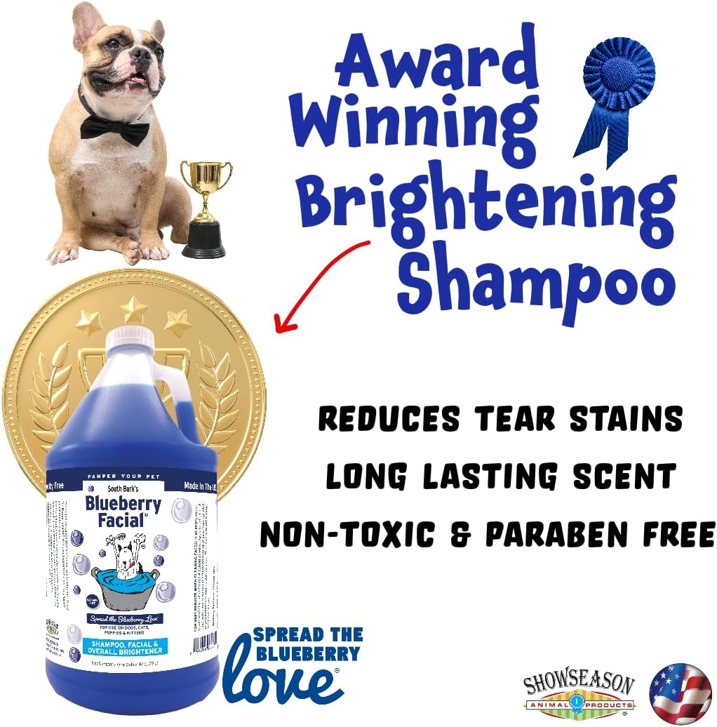 South Bark's Blueberry Facial® Pet Shampoo 12 oz. | Brightener & Tear Stain Remover | Long-Lasting Odor Eliminator | Cruelty-Free | Paraben-Free | Made in The USA