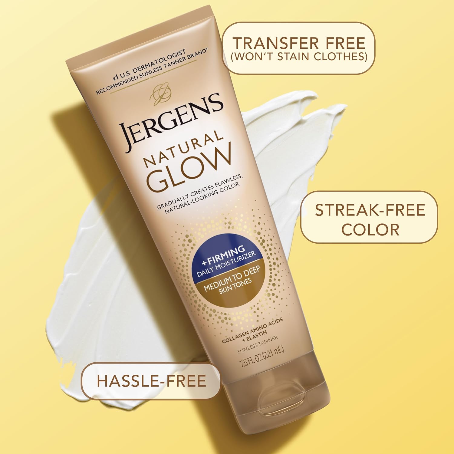 Jergens Natural Glow +Firming Self Tanner Body Lotion, Fair to Medium Skin Tone, Sunless Tanning Moisturizer with Collagen and Elastin. Helps to Visibly Reduce Cellulite, 7.5 Fl Oz | Sunless Tanning Moisturizer, Collagen and Elastin Formula, Reduces Cell…