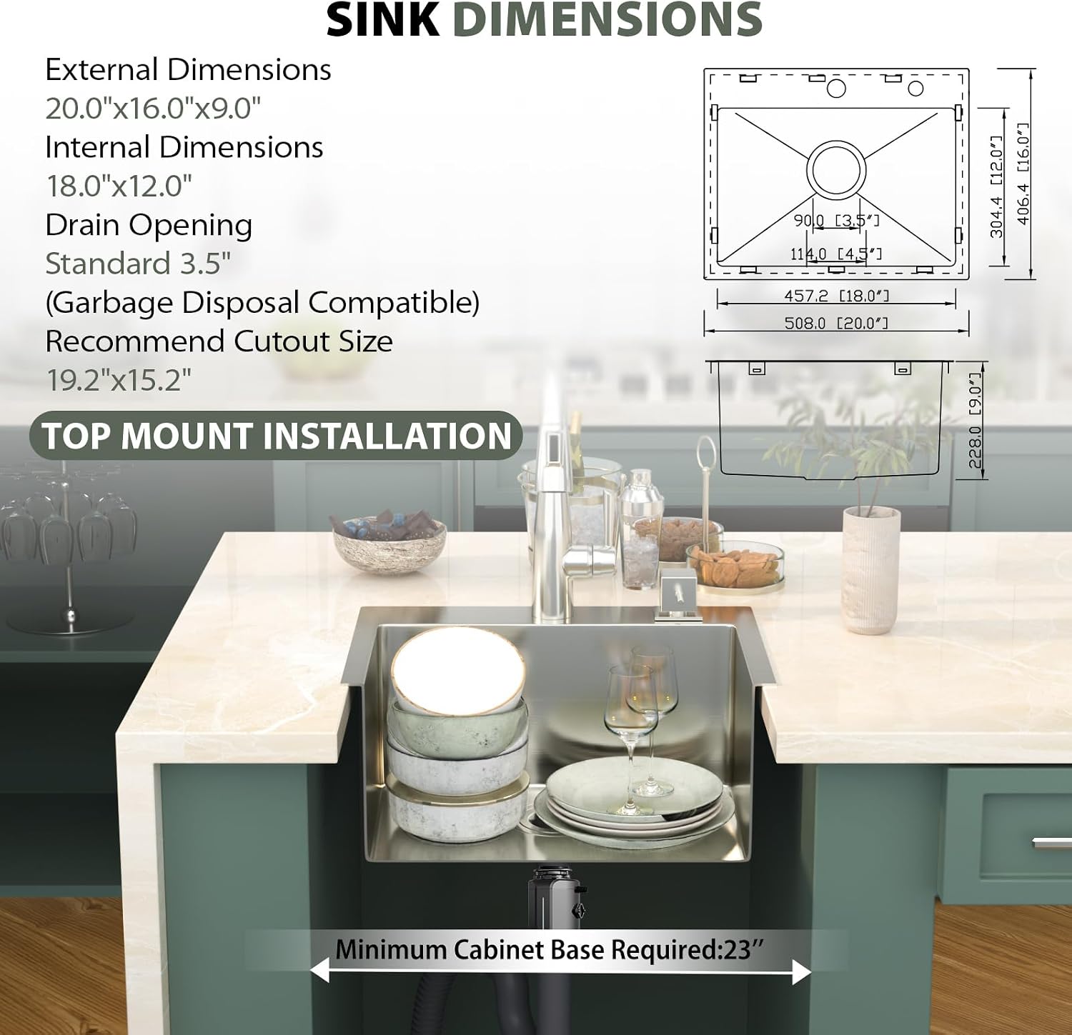 Mocoloo 13 Inch Drop in Bar Sink - 13" x 15" Small Kitchen Sink T304 Stainless Steel Handmade Single Bowl Round Corner Topmount Wet Bar Sink for