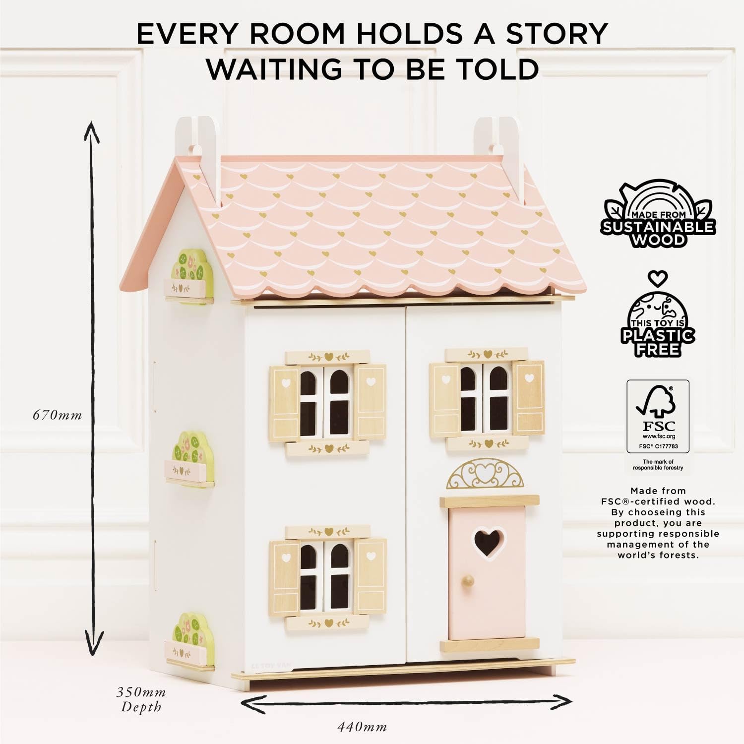 Le Toy Van Iconic Sophie's Large Wooden Doll House | Wooden Iconic Dollshouse, FSC Certified Wood, Plastic Free, Rigorously Safety-Tested