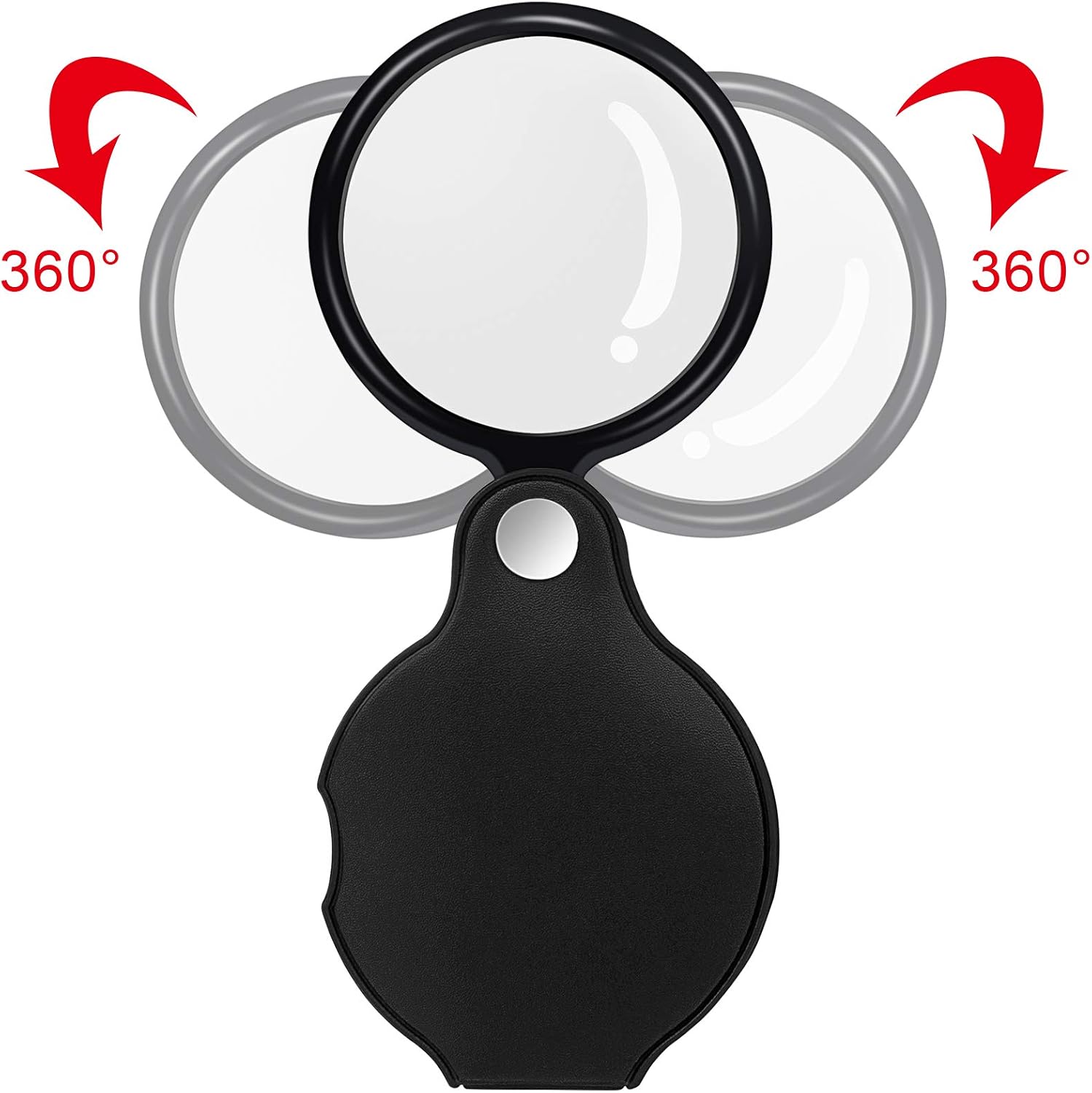 5PCS 10X Pocket Magnifying Glass Small Magnifying Glass with Black Rotating Protective for Reading, Books, Jewelry