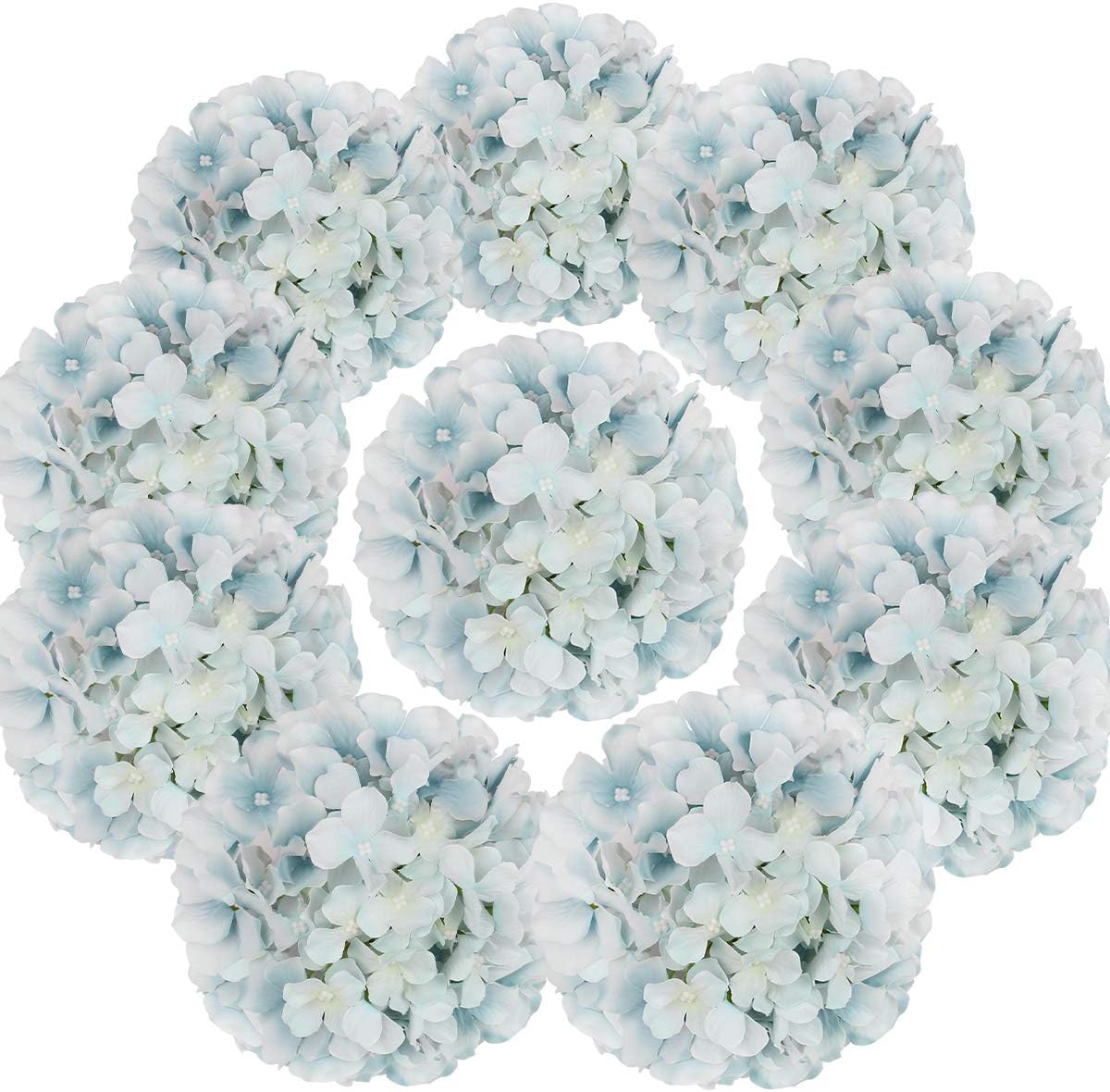 Silk Hydrangea Heads Artificial Flowers Heads with Stems for Home Wedding Decor,Pack of 10 (White)