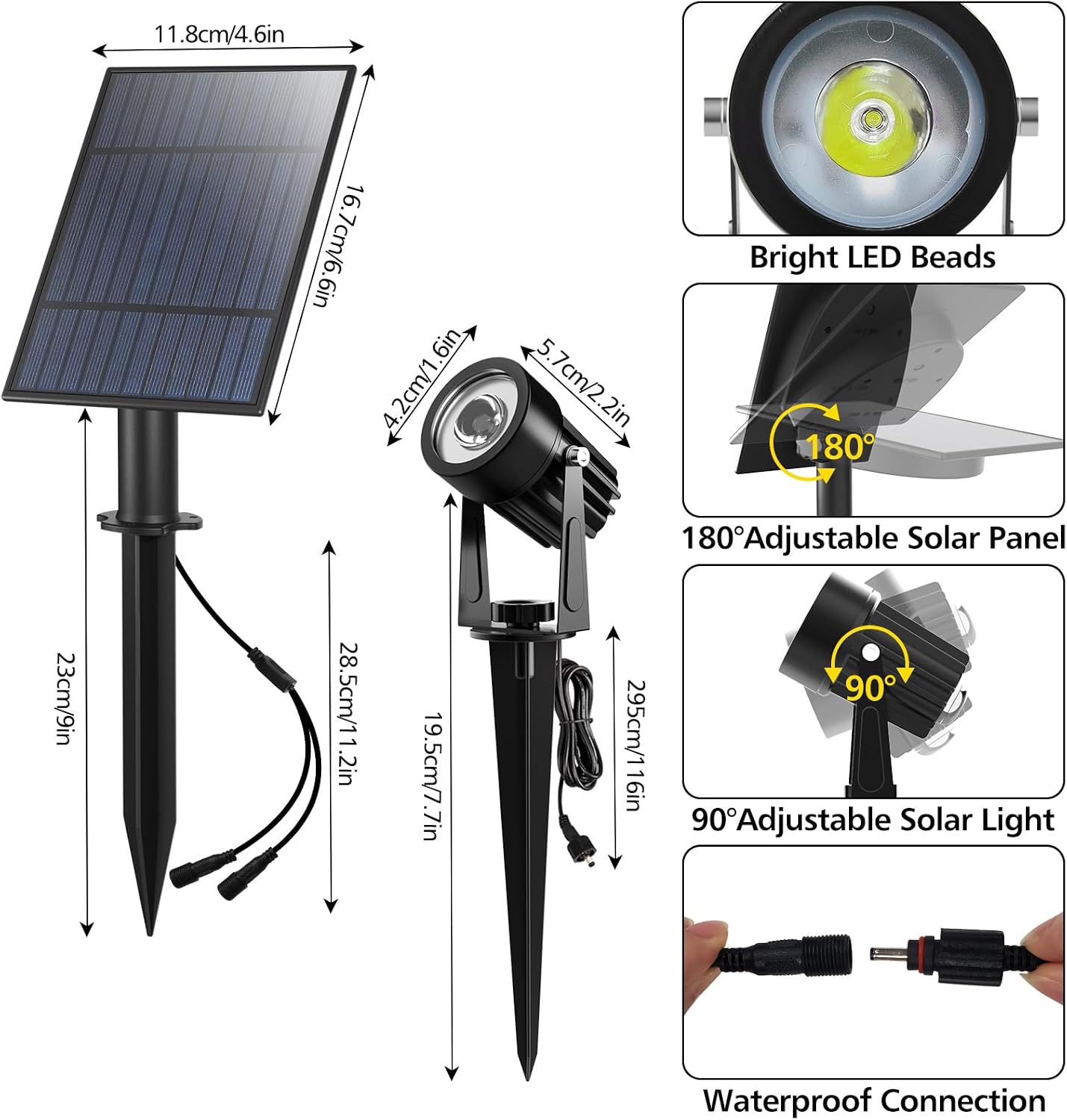 T-SUN Solar Spot Lights Outdoor, Dual Head Solar Spotlights, Cool White | IP65 Waterproof, 2 Brightness Modes, Dusk to Dawn Solar Uplights for Garden, Yard, Pathway, Patio, Lawn