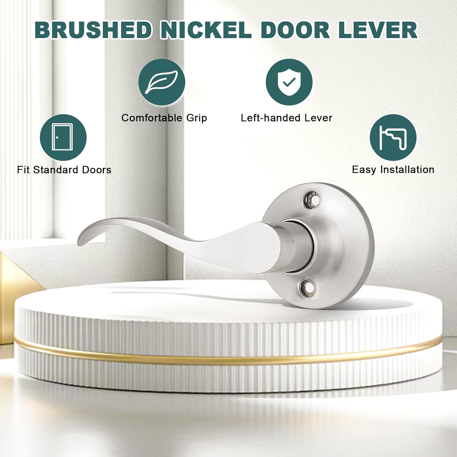 GOBEKOR 1 Pack Privacy Door Levers Brushed Nickel Lever Door Handles Interior for Bedroom and Bathroom Door Locks Wave Door Handles