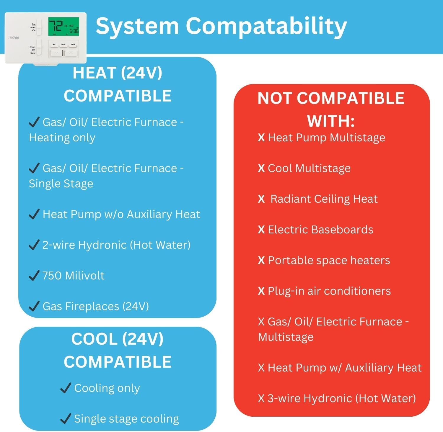 P711 7-Day Programmable or Non-Programmable, Easy-to-Use Thermostat | P711 Prog/Non-Prog, Digital Heating/Cooling Thermostat, Easy DIY Installation, Batteries Included