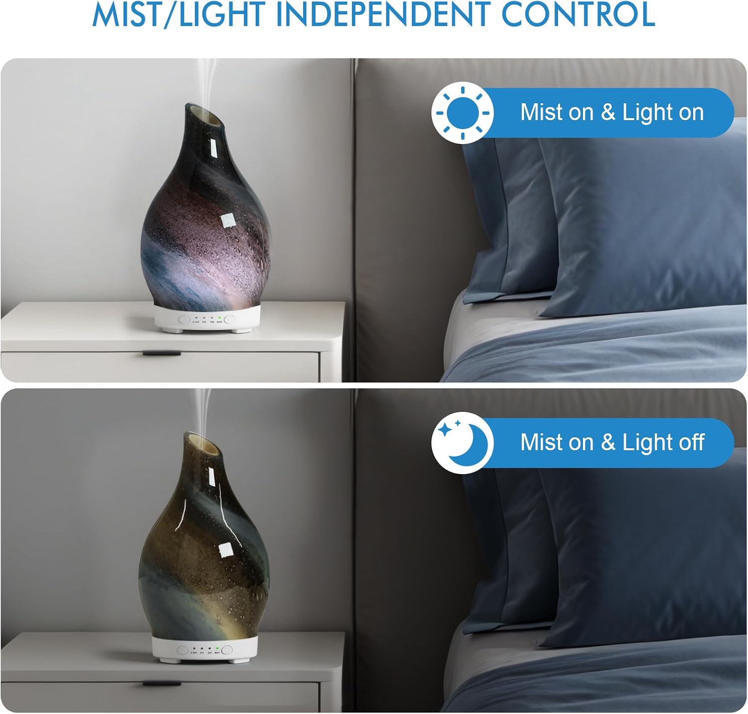 Aromatherapy Essential Oil Diffuser for Home- Art Glass Diffuser for Essential Oils with Waterless Auto Shut-Off 4 Timer 7 Colors LED Night Light