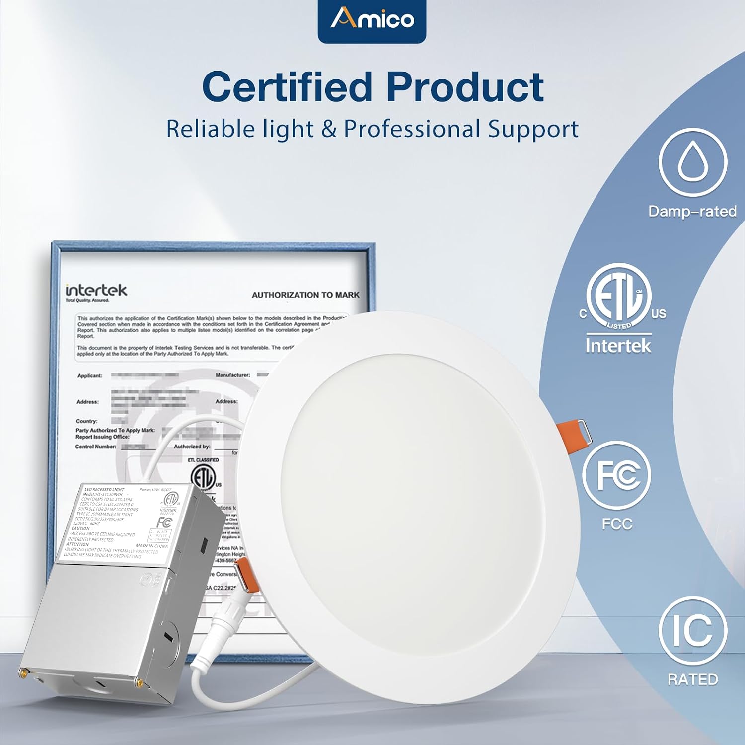 Amico 12 Pack 6 Inch LED Recessed Lighting, Canless Wafer Downlight, White