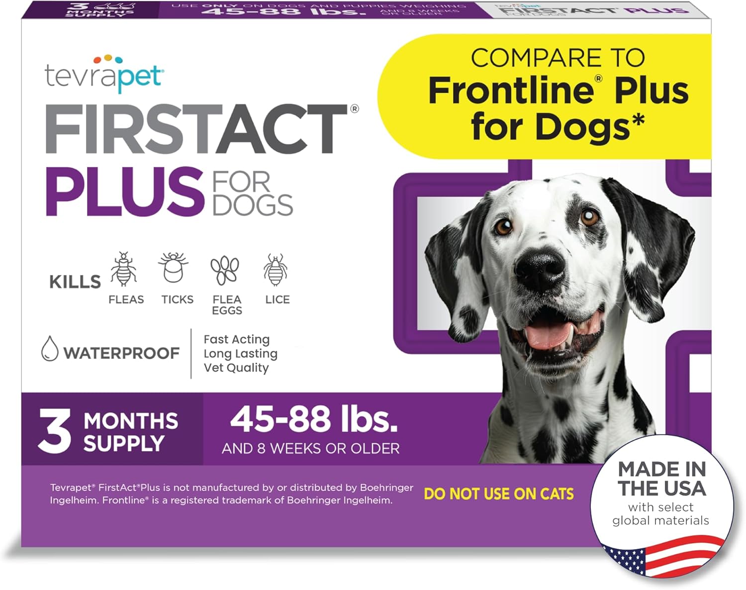 FirstAct Plus Flea Treatment for Dogs, Large Dogs 45-88 lbs, 6 Doses, Same Active Ingredients as Frontline Plus Flea and Tick Prevention for Dogs
