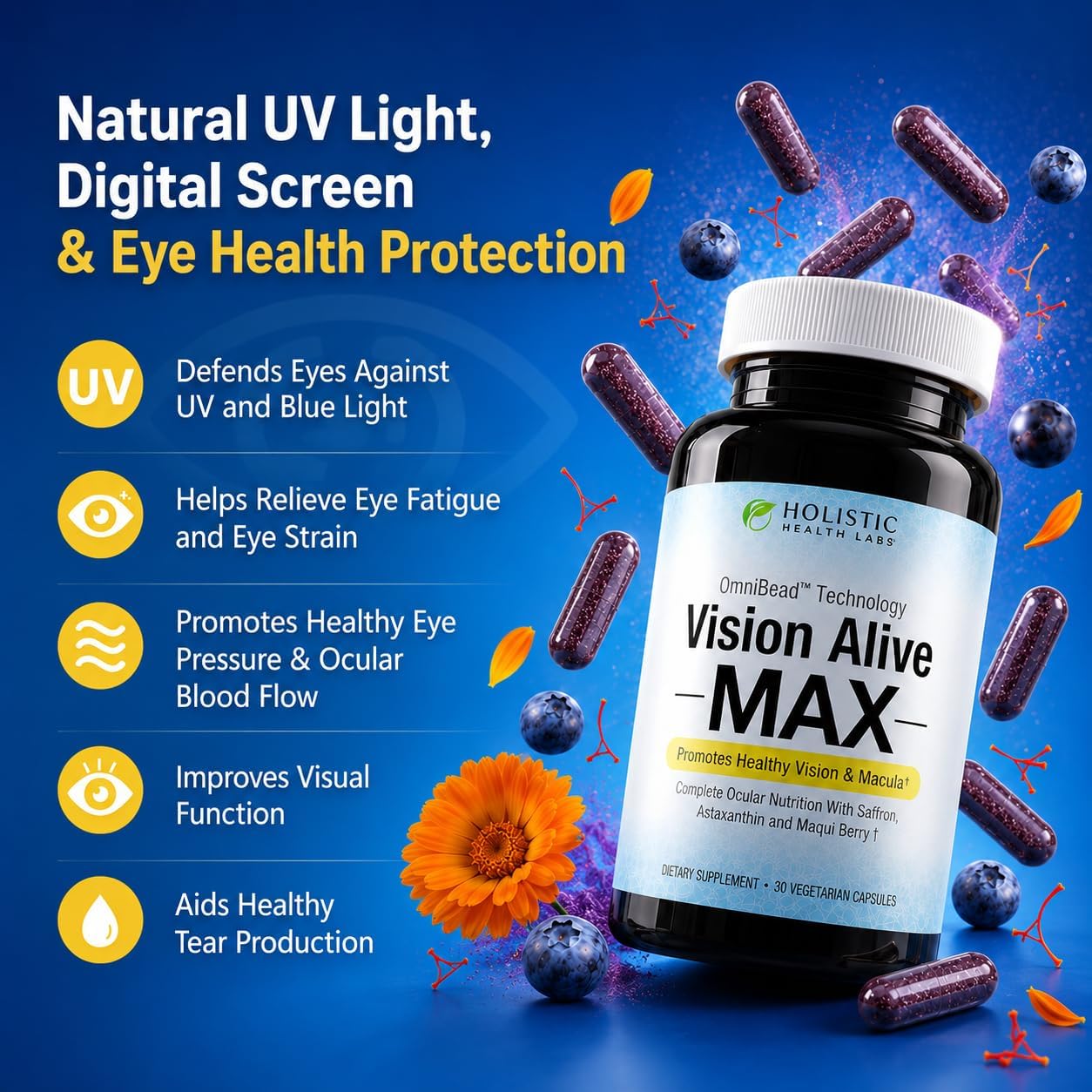 Holistic Health Labs Vision Alive Max Eye Supplement Lutein & Zeaxanthin (Lutemax® 2020) Eye Vitamins for Adults 50+ – Vision & Macular Support