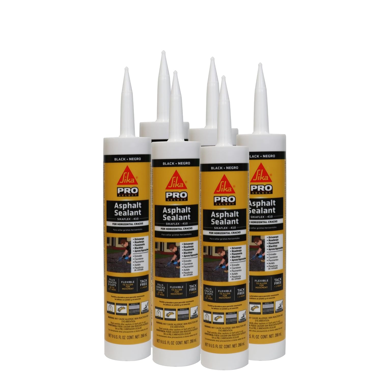 SIKA Sikaflex-410 Asphalt Sealant, Black, Self-Leveling Hybrid Sealant for Filling Cracks in Asphalt Driveways, Roadways