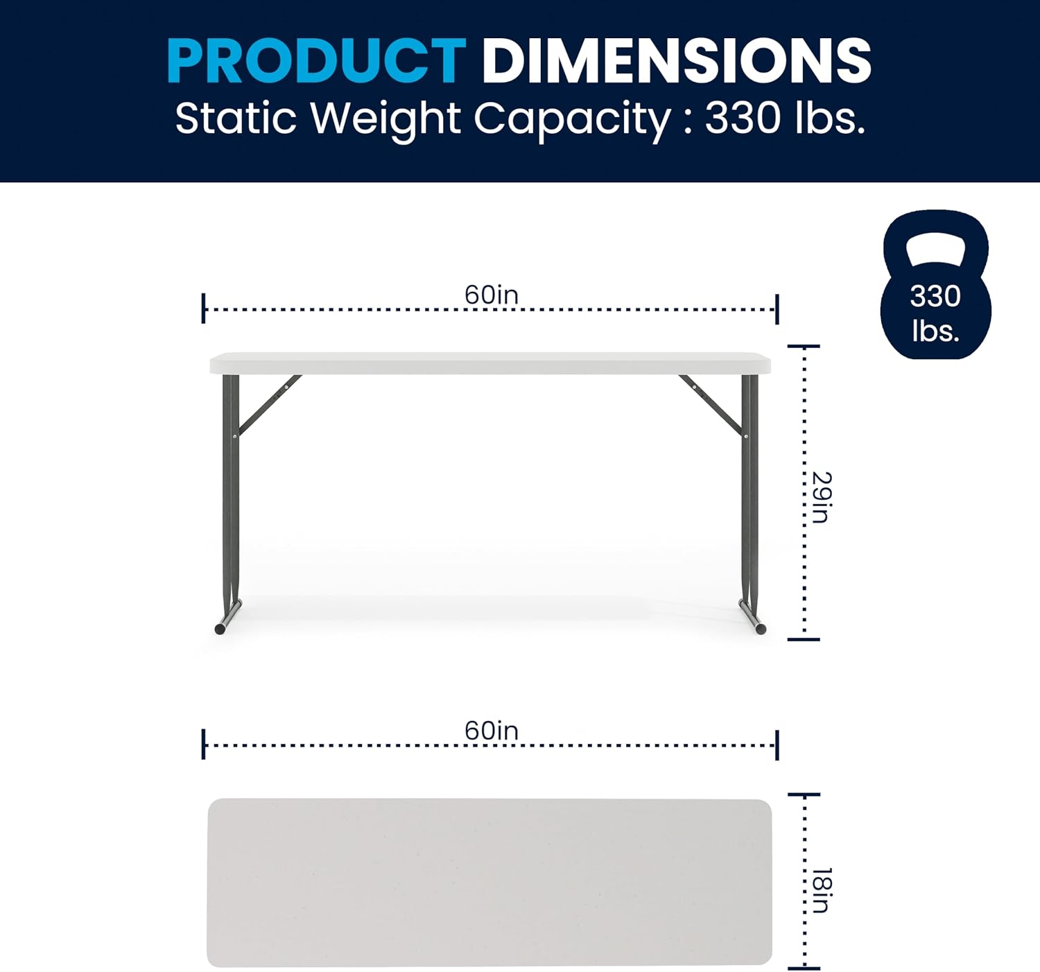 Flash Furniture 5 ft Plastic Folding Training Table, Granite White | Durable Construction, Commercial Use