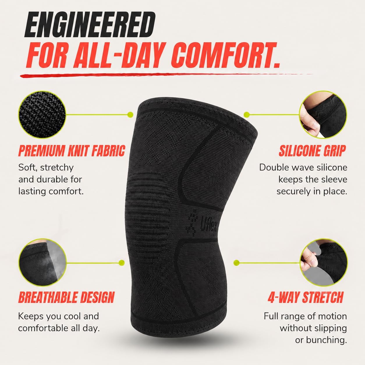 Knee Brace Knee Support Wrap for Pain Relief, Workout, Swelling & Recovery